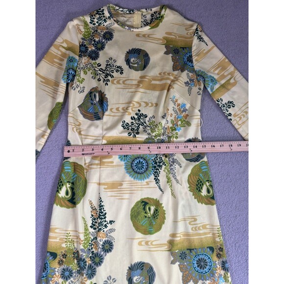 Vintage S-M Alice Of California Long Sleeve Yellow Floral Maxi Hippie‎ Dress 60s - Picture 11 of 14